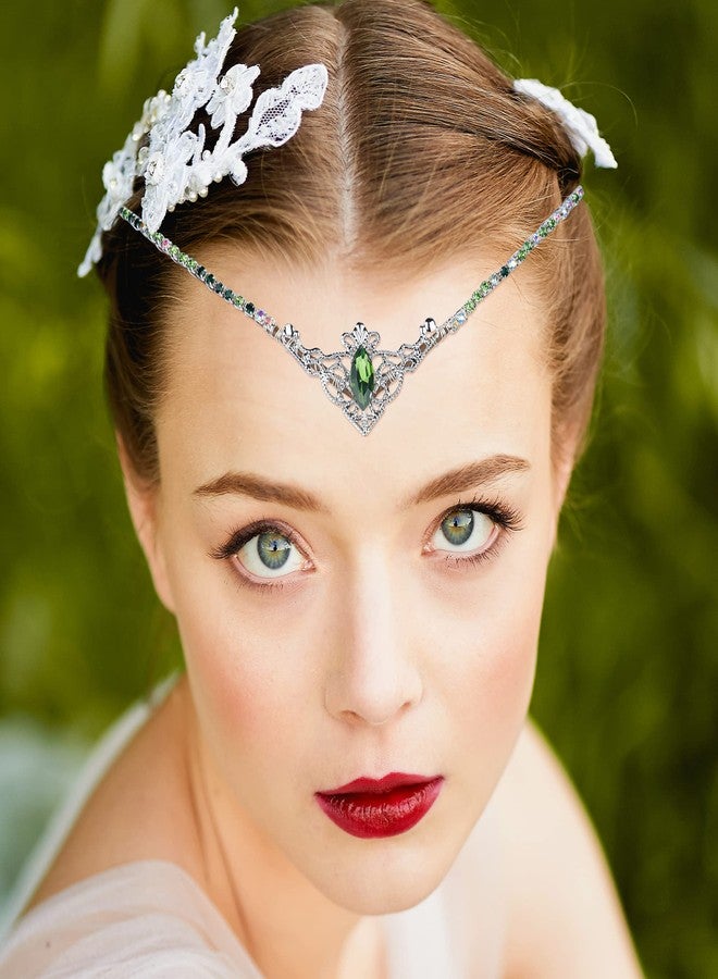 MOSTORY Handmade Green Crystal Tiara for Princess Wedding Rhinestone Fairy Crown Headband for Bridal Shower Woodland Elf Headpiece for Women Queen Bachelorette Party Medieval Fair Proms - Image 2